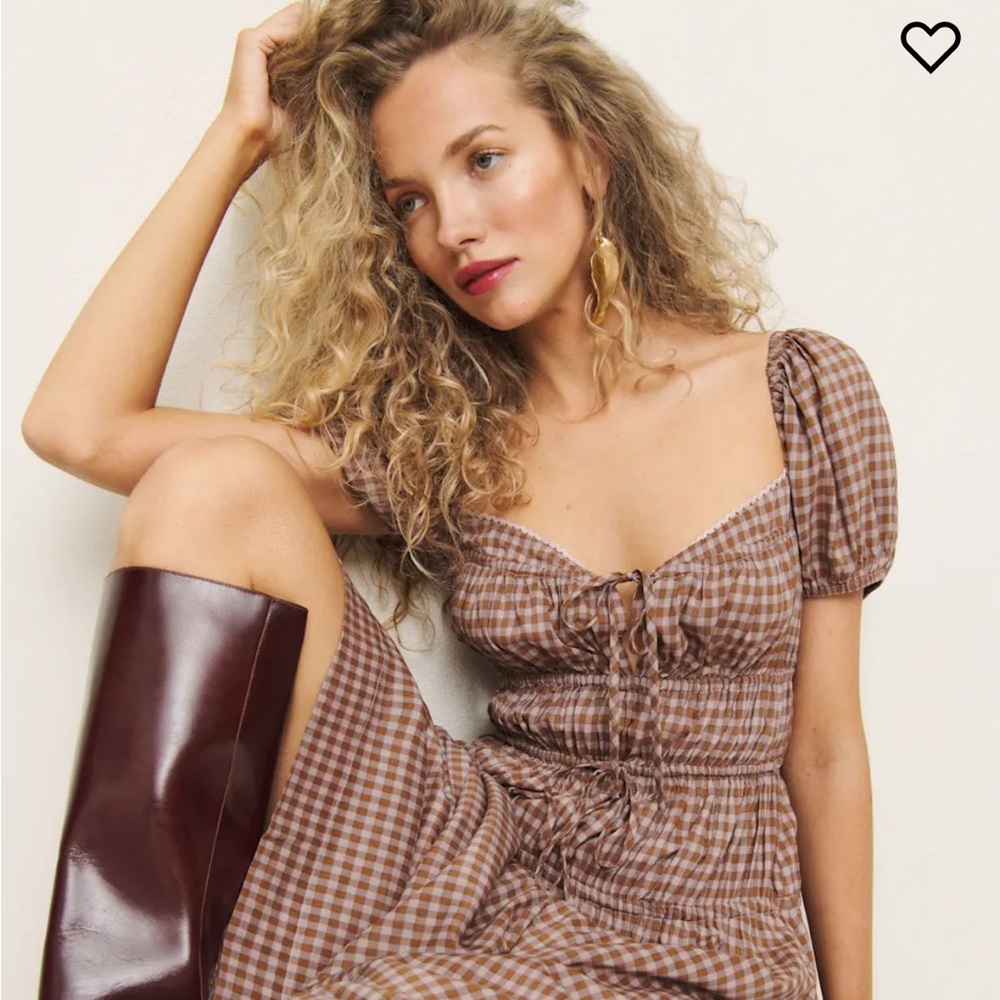 Reformation Brown Checkered Maxi Dress